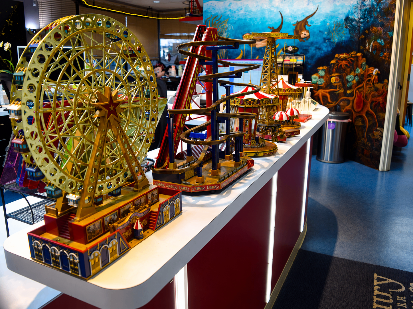 Colorful miniature carnival display inside the office